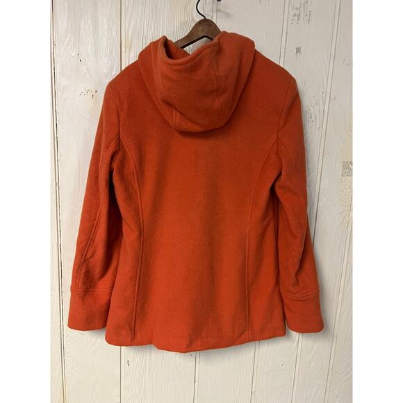 Large COAT Vintage Y2K 100% Wool Toggle Orange Pumpkin Spice Schoolgirl Hooded - Picture 4 of 8